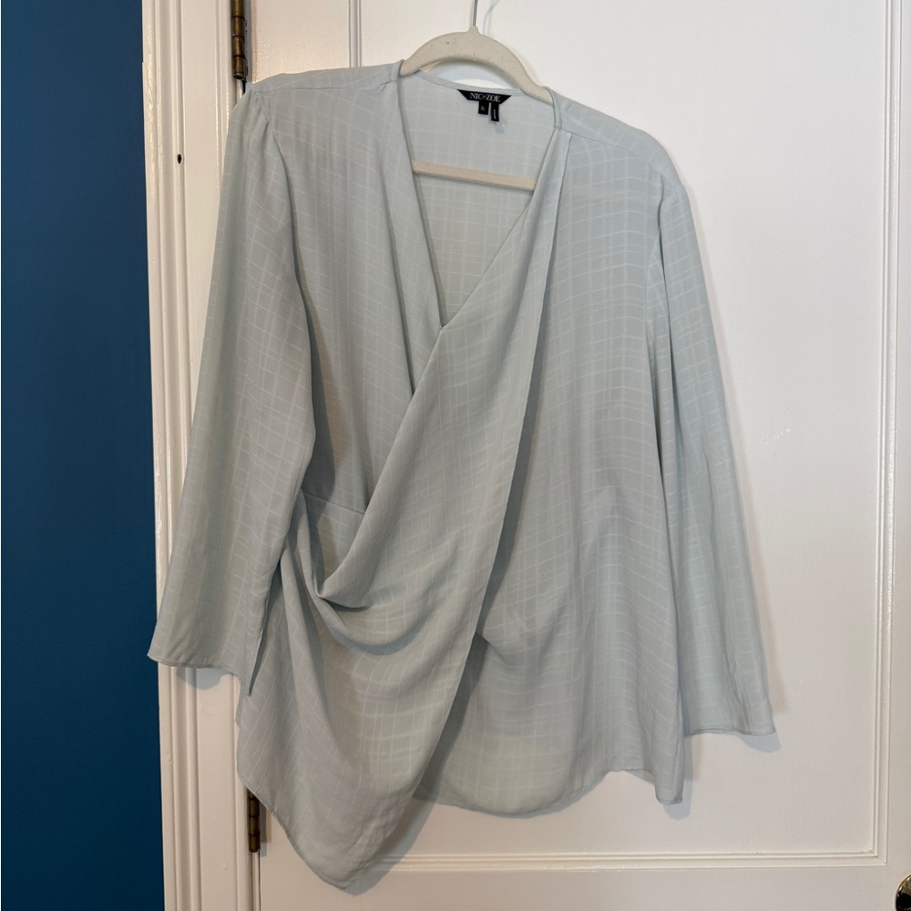 NIC+ZOE Light Blue/Gray Draped Blouse